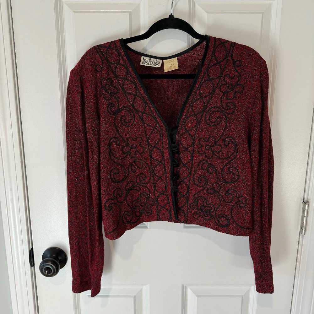 Vintage‎ Red and Black Floral Pattern Button Cardigan - Size 14
